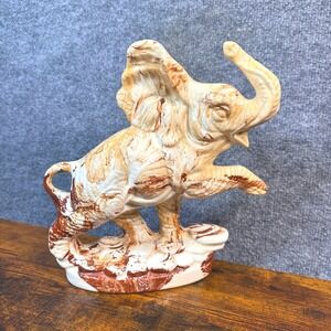 Vintage Mid Century Modern MCM Elephant Signed Studio Pottery Marbled Glaze 10"